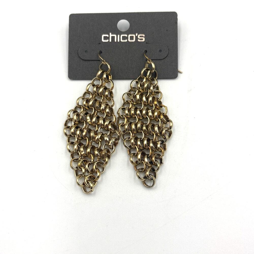Chico's NEW Gold-toned  Chainmaille Mesh Dangle Diamond Shaped Earrings NWT